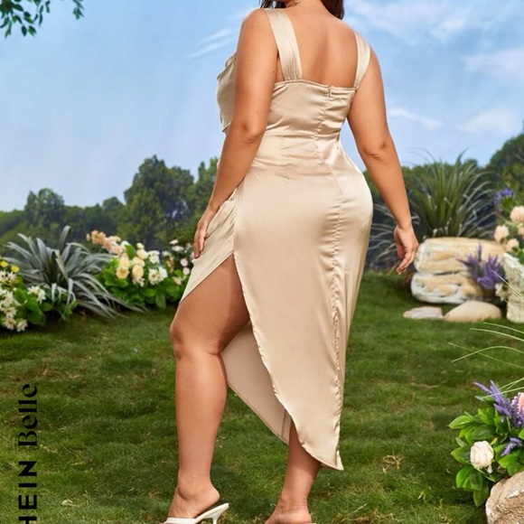 Shein Plus Draped Ruched Asymmetrical Hem Satin Bridesmaid Dress - Picture 2 of 4